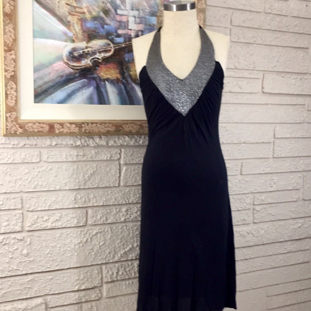 Express Beaded V Neckline Halter Style Dress
